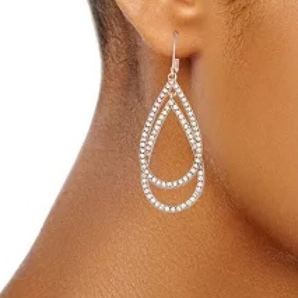 VERA WANG Glamorous Rose Gold/Clear Crystal Layered Teardrop Earrings**NEW! - Picture 3 of 5
